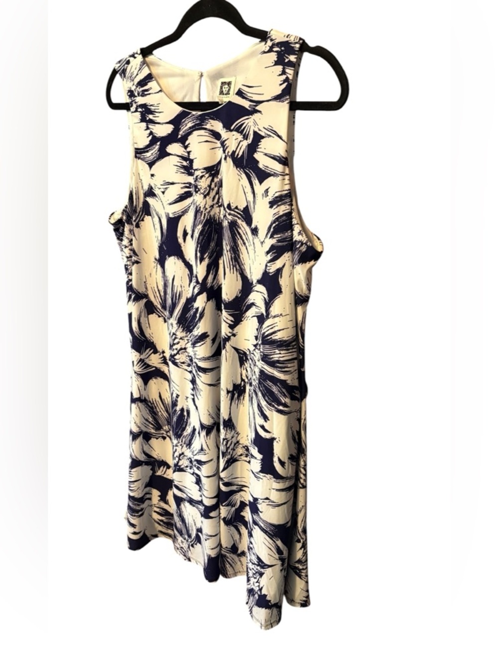 Anne Klein Navy White Floral A-Line Dress Size 16 Summer - Picture 3 of 6